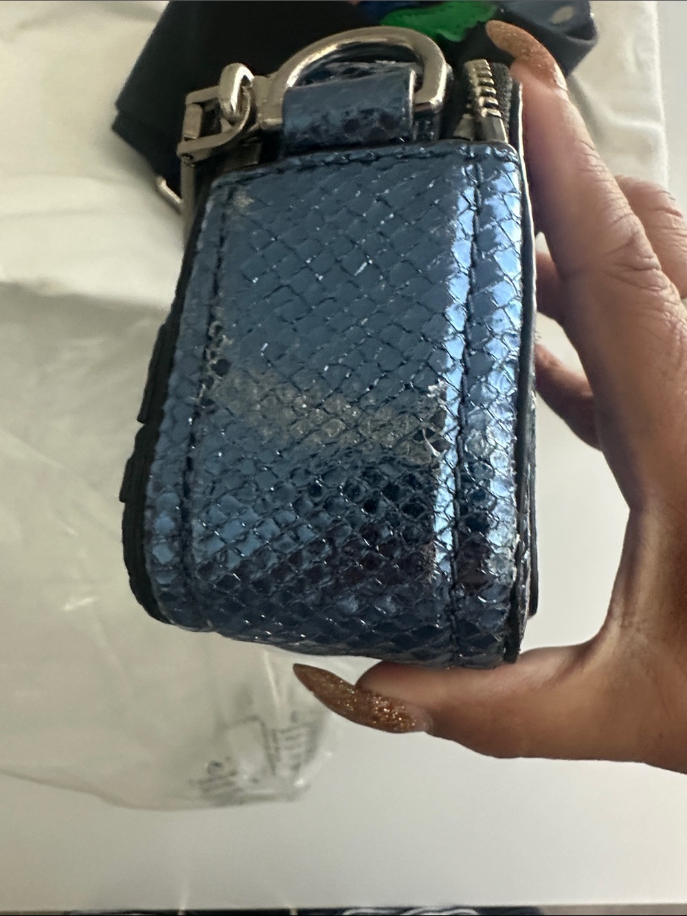 Marc Jacob’s Limited Blue Metallic Crossbody Camera Bag with Frog Patch - Picture 7 of 7